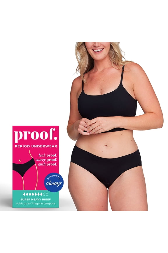 Women's Super Heavy Absorbency, Brief Period Underwear, Black, Choose Your Size