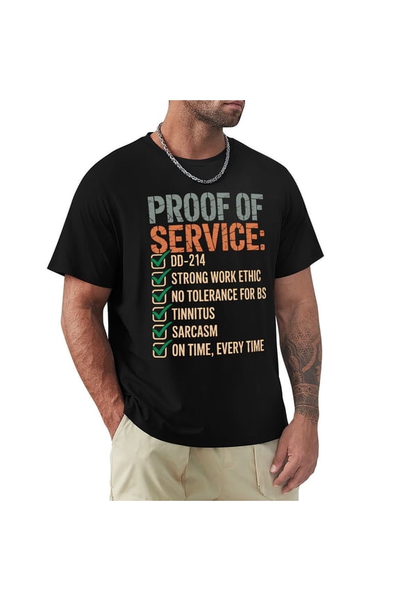 Proof of Service Men's Cotton HD Print Short Sleeve T-Shirt Crew Neck Top Black L