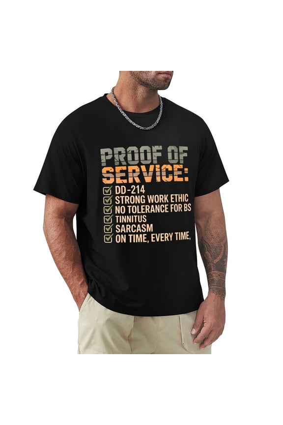Proof of Service Men's Cotton HD Print Short Sleeve T-Shirt Crew Neck Top Black M