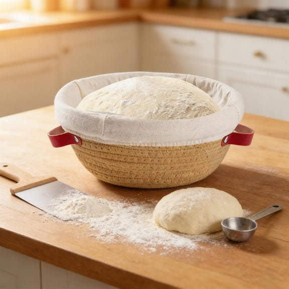 Proofing Basket,Sour Dough Tools,Crispier Crust Cotton Rope Banneton Bread Proofing Basket Set, Oval & Round Bread Baskets with Liners & Covers for Artisan Bread Baking(Khaki+Liner Cloth)