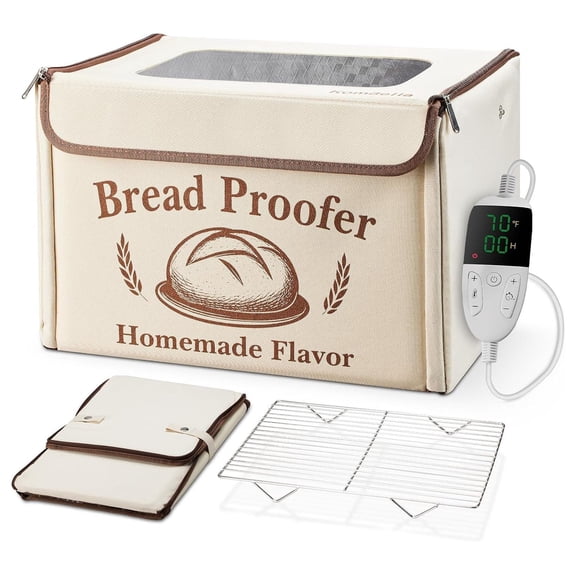Proofing Box - Foldable Proofing Bread Box with 68-122F Temp Control & 48H Timer, Bread Proofer for Sourdough, Pizza Dough, Yogurt, Kombucha, 5-Layer Fabric (Beige)