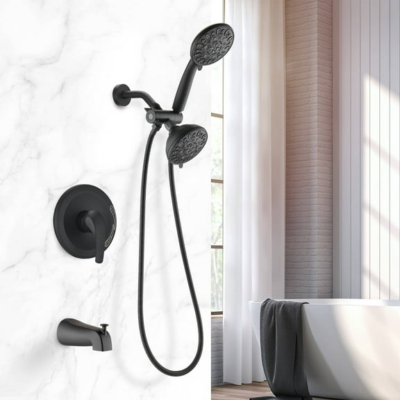 Proox 5 inch High Pressure Dual 2 in 1 Rain Showering Faucet Handheld Combo Set with Bathtub Spout