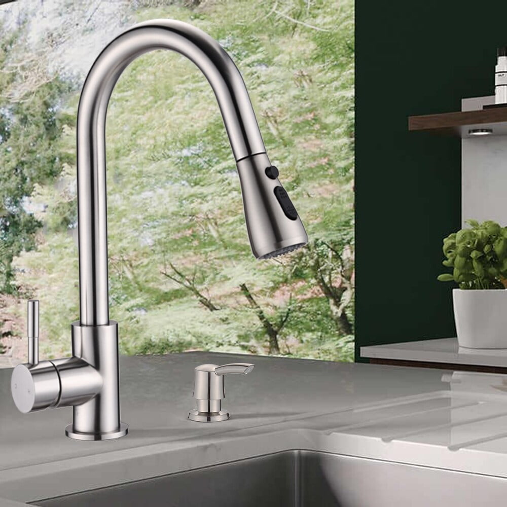 Brushed Nickel High Arc Kitchen Faucet with Pull-Out Spray