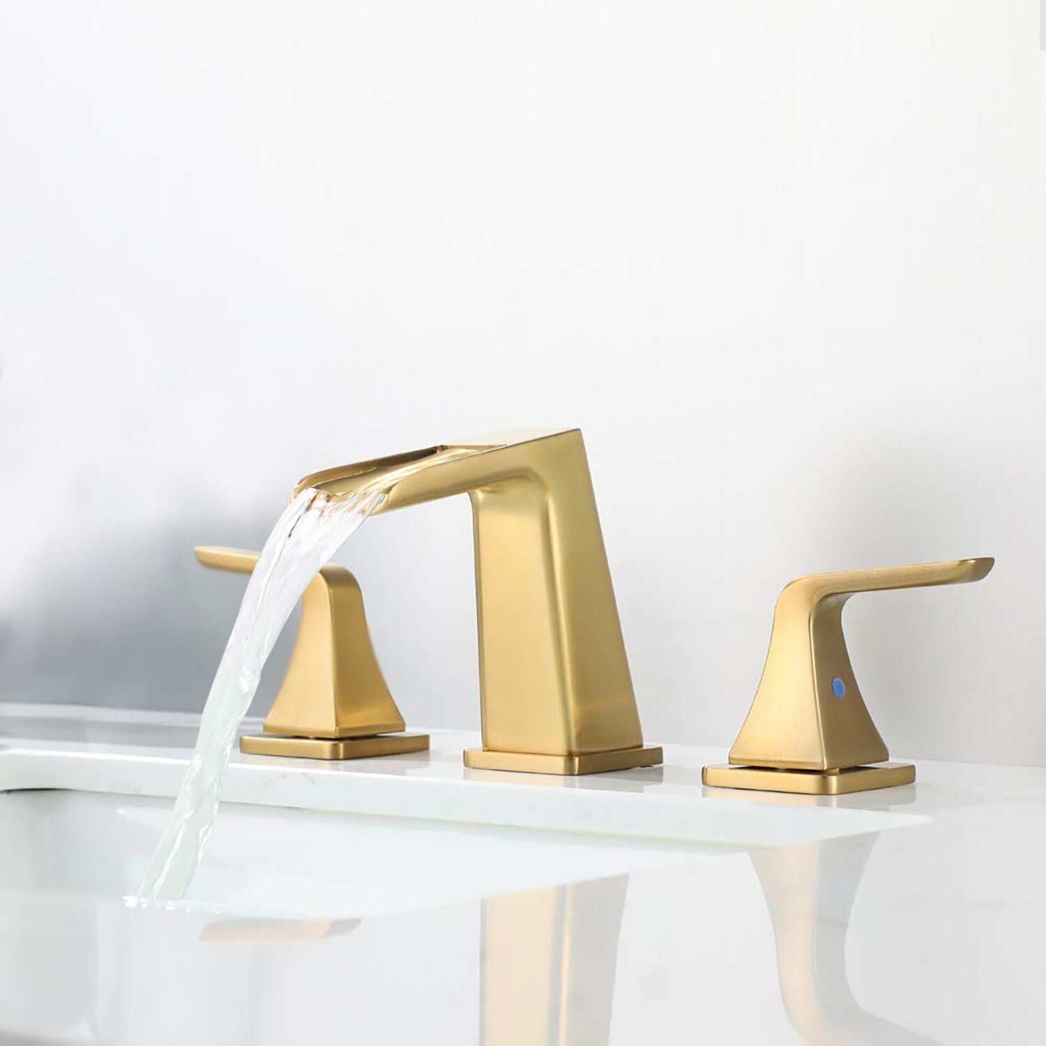Brushed Gold Dual Handle Waterfall Bathroom Faucet