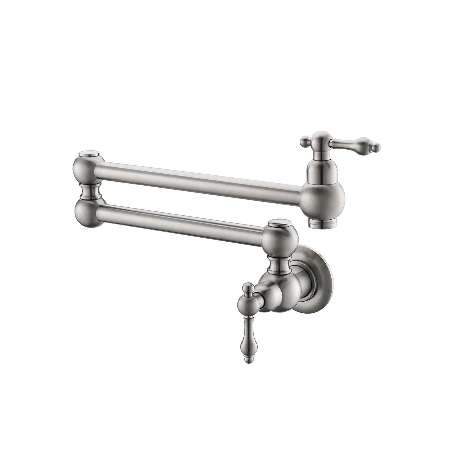 Brushed Nickel Wall-Mounted Pot Filler Faucet with Dual Handles