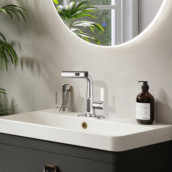 Proox Pulling Lifting Digital Display Faucet, Single Handle Waterfall Bathroom Faucet, Pull Out Bathroom Faucet