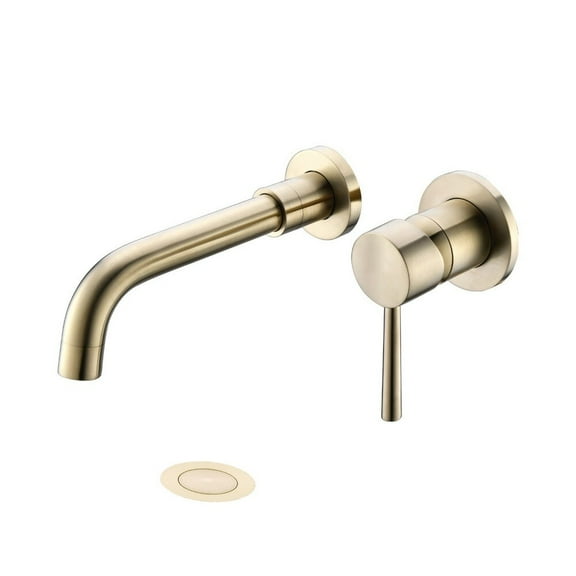 Proox Single Handle Wall Mounted Bathroom Faucet With Drain Assembly Brushed Gold Brushed
