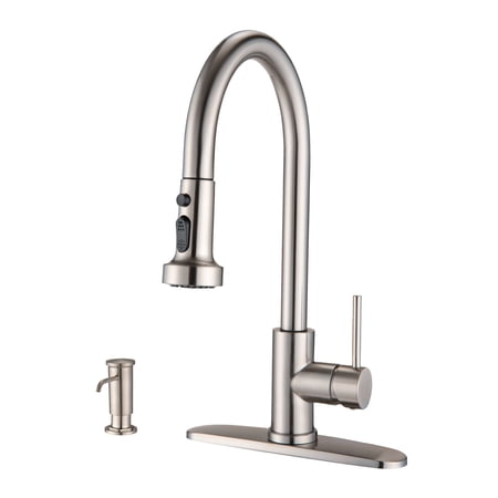 Proox  Single handle Kitchen Faucet Pull Down Sprayer w/ Soap dispenser Brushed Nickel Brushed