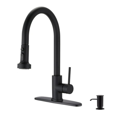 Proox Single handle Kitchen Faucet Pull Down Sprayer w/ Soap dispenser Matte Black Matte