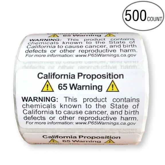 Prop 65 California Warning Labels 500 Count Roll | 1 by 2 Inch Size | Perforated Lines Between Labels for Easy Separating | Perfect for Products and Consumer Alerts | CA 2020 Edition Notice Stickers