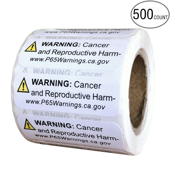 Prop 65 California Warning Labels 500 Count Roll | .5 by 1.5 Inch Size | Perfect for Products and Consumer Alerts | CA 2020 Edition Notice Stickers for Cancer and Birth Defects