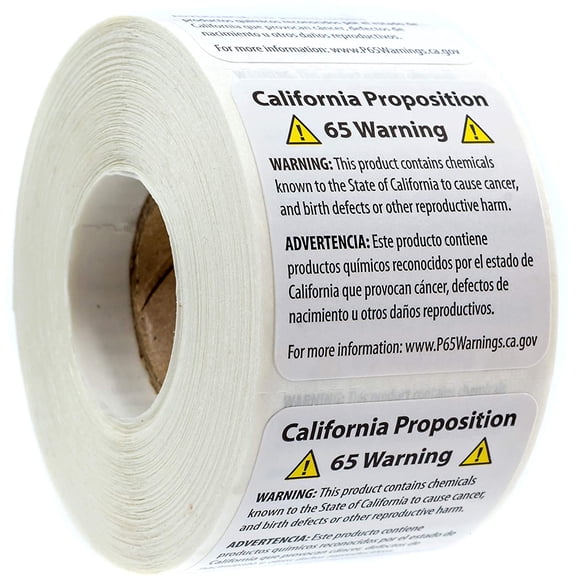 Prop 65 Warning Labels 500 Pack 1.5 Square Adhesive Stickers White Gloss