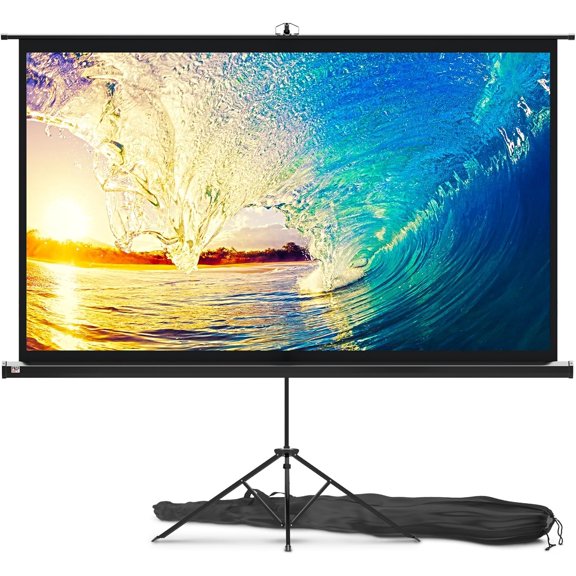 PropVue Projector Screen with Stand 84" - Indoor & Outdoor Projection for Movie or Office Presentation 16:9 HD Premium Wrinkle-Free Tripod Carry Bag Tight Strap