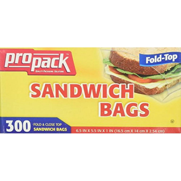 Propack Sandwich Bags 6.5 x 5.5 Fold Top, Clear, 300 Count