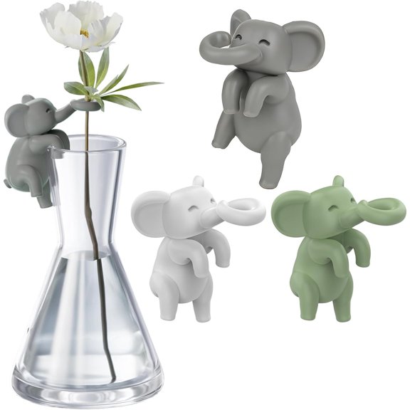 Propagation Buddy , 3 count Climbing Elephant Figurines  Support for Hydroponics, Elephants Statue Hugger Decor, Flower Terrarium Ornaments  Off Edge White Green Grey