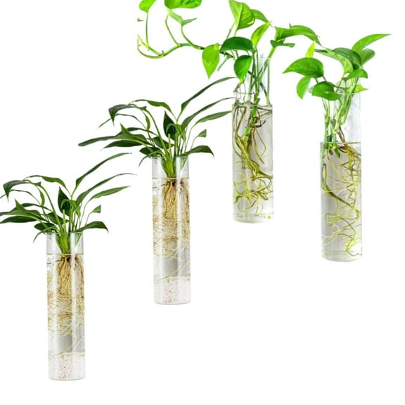 Propagation Station Wall Planter Hanging Glass Tubes Flower Vase for Hydroponics Plants, Bathroom, Home Office Living Room Decor Wall Vase Gift, Cylinder Set of 4