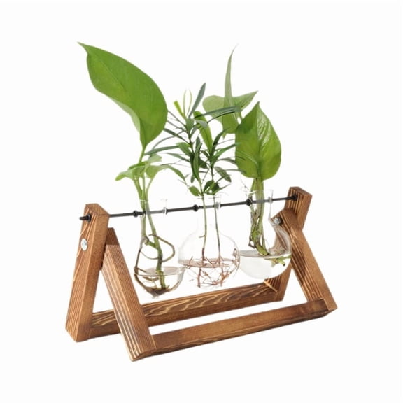 Propagation Stations,Plant Terrarium with Retro Wooden Stand, Unique Gardening Birthday Gifts for Women Plant Lovers, Hydroponics Plants Home Office Garden Decor - 3 Bulb Glass Vases