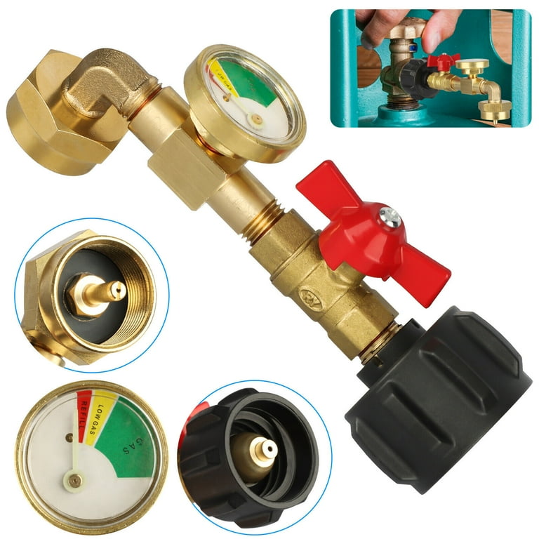 Propane Adapter 1lb to 20lb QCC1 Propane Refill Elbow Adapter with Gauge and ON Off Control Valve for 1LB Propane Tank to Be Refilled Gas from 5 40