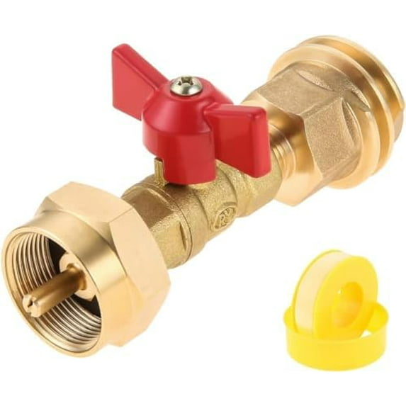 20lb to 1lb Propane Tank Adapter with Valve for 1lb / 16.4oz Disposable Throwaway Cylinder, Convert CGA600 to QCC1 Male Thread/POL Female Thread, Hook Up Small Propane Tanks When 20lb Ran Out
