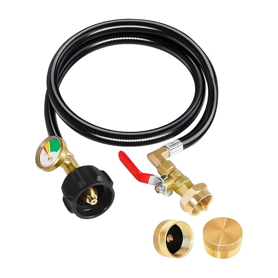 Propane Adapter for 1 lb. Tanks, 3FT Hose with Pressure Gauge, Heavy-Duty Brass, QCC1/Type1 Connector, Refilling from 20lb Cylinder for Camping