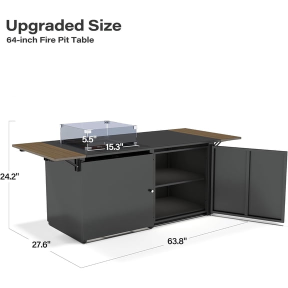 Hemoton Wooden Steel Frame 304 Stainless Steel Fire Pit Table Multi-Color for Patio Use