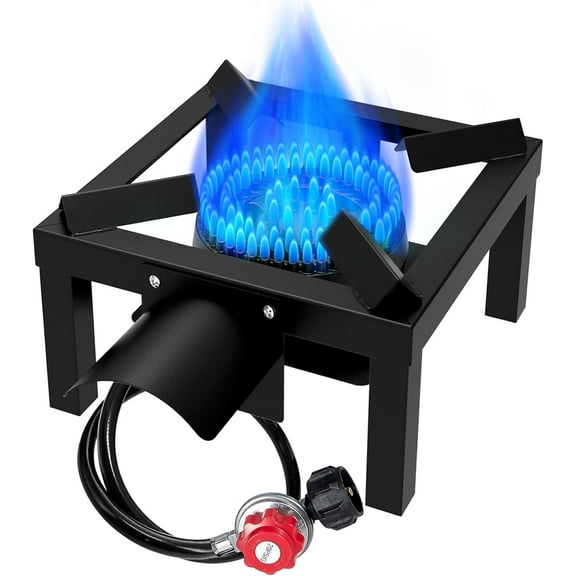 Propane Burner,100,000 BTUs High Pressure Single Propane Stove with 4.1ft 0-20Psi Adjustable Hose with Regulator,Gas Stove for Outdoor Cooking, Turkey Fry, Seafood Boil
