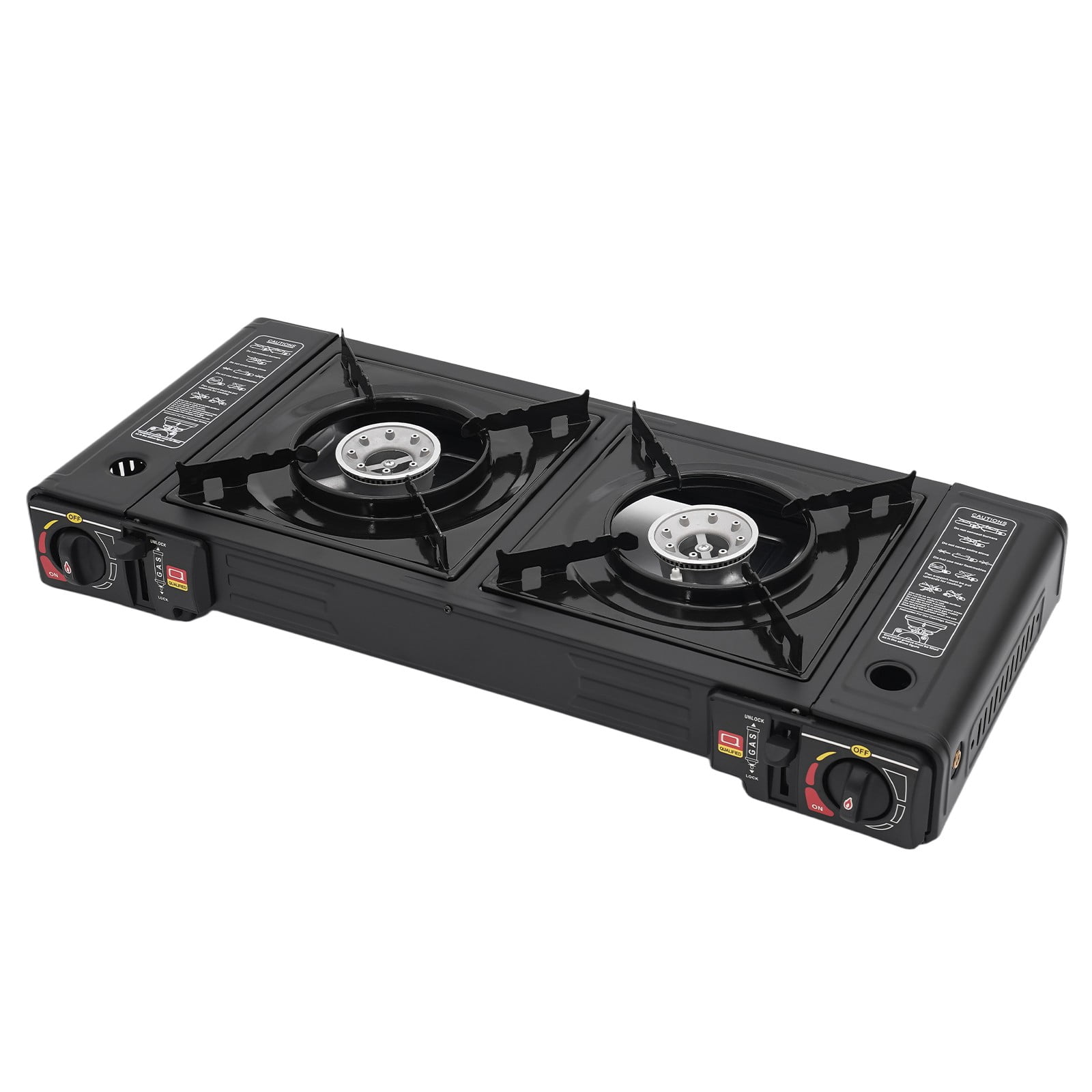 Propane Camping Stove, Propane Gas Stove, BDZ-2x168 Double Burner Gas Stove 63x26x12cm with Carry Case, Portable Outdoor Stove for Camping, Picnic, BBQ, Tailgating, Durable Iron
