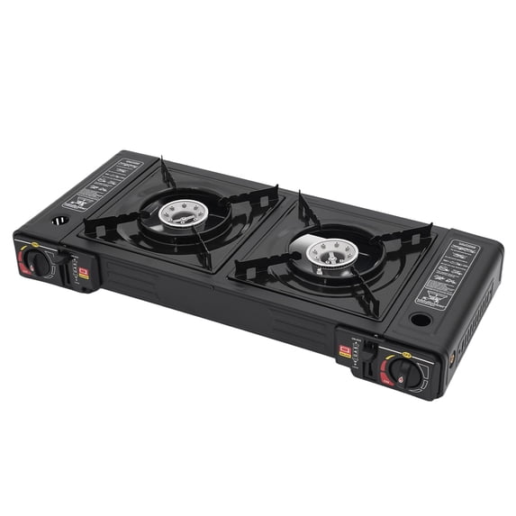 Propane Camping Stove, Propane Gas Stove, BDZ-2x168 Double Burner Gas Stove 63x26x12cm with Carry Case, Portable Outdoor Stove for Camping, Picnic, BBQ, Tailgating, Durable Iron