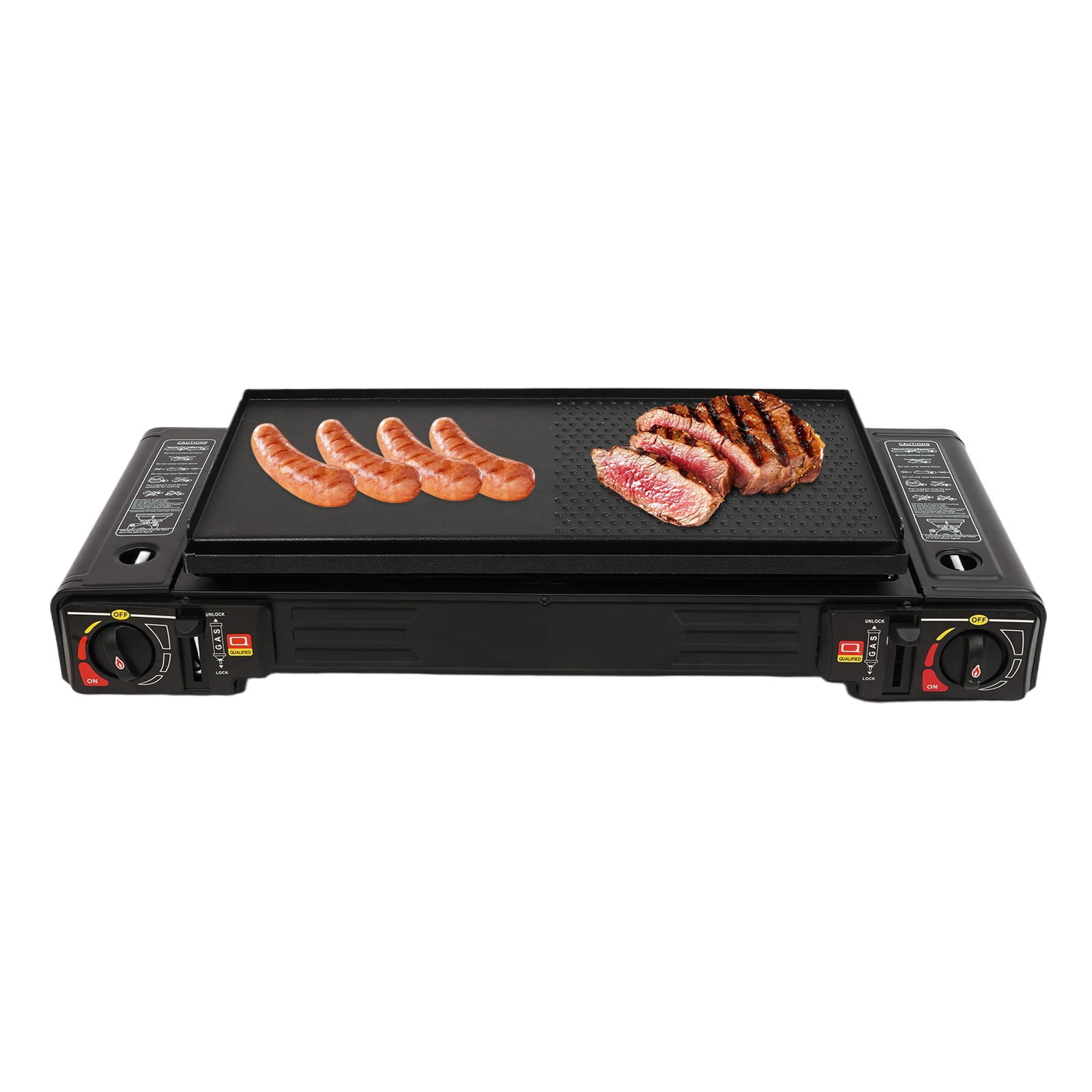 Propane Camping Stove, Propane Gas Stove, BDZ-2x168 Double Burner Gas Stove with Grill Pan and Carry Case, Portable Outdoor Stove for Camping, Picnic, BBQ, Tailgating, 2-in-1 Cooking