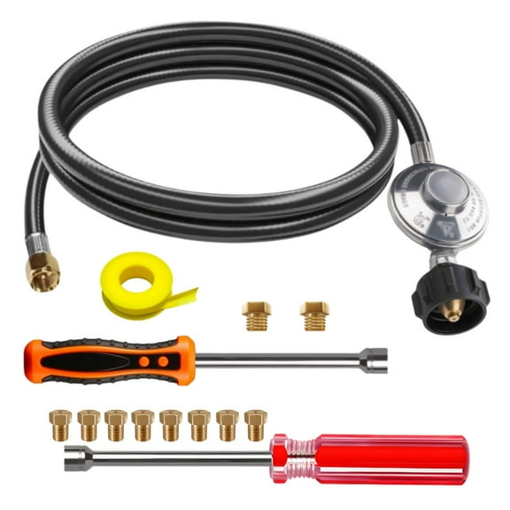 Propane Conversion Kit from NG to LP Fit For Weber SUMMIT 670 - SUMMIT 660 or the - - SUMMIT 650 Models - 5' Propane Hose and Regulator Assembly - PreDrilled Orifices for ALL Burners Included