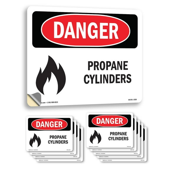 Propane Cylinders OSHA Danger Vinyl Decal Label 7 Inch x 5 Inch - 10 Pack