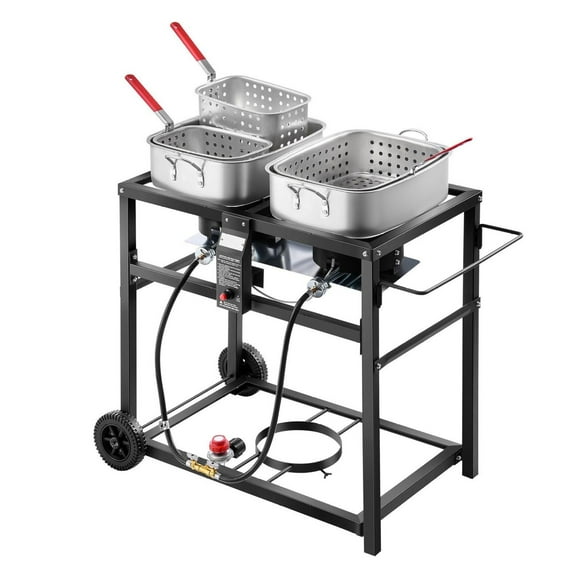 Outdoor Propane Deep Fryer - Commercial Cart with Wheels - Dual Tank 36 QT