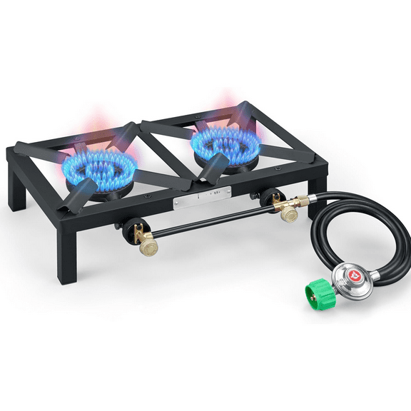 Propane Double Burner Angle Iron Camp Stove with CSA Listed Regulator and 4ft Hose (SA2200)