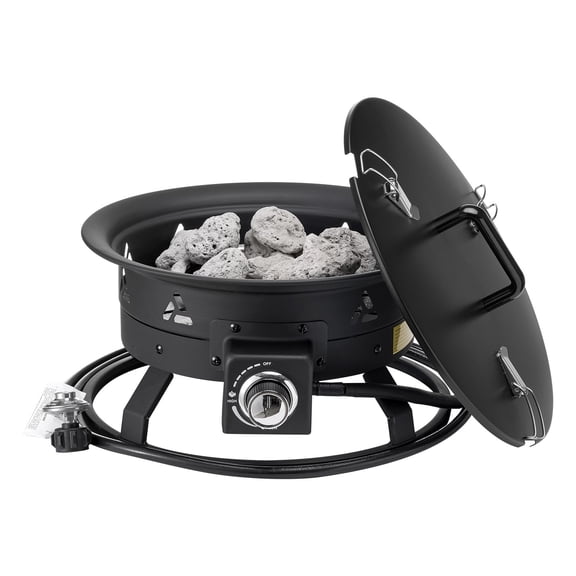 19-Inch Propane Fire Pit, 58000 BTU Portable Outdoor Gas Firepit with Cover, Lava Rocks, 10 ft Hose and Adjustable Flame for Camping, Patio, RV Trips, Beach Parties and Backyard Gatherings