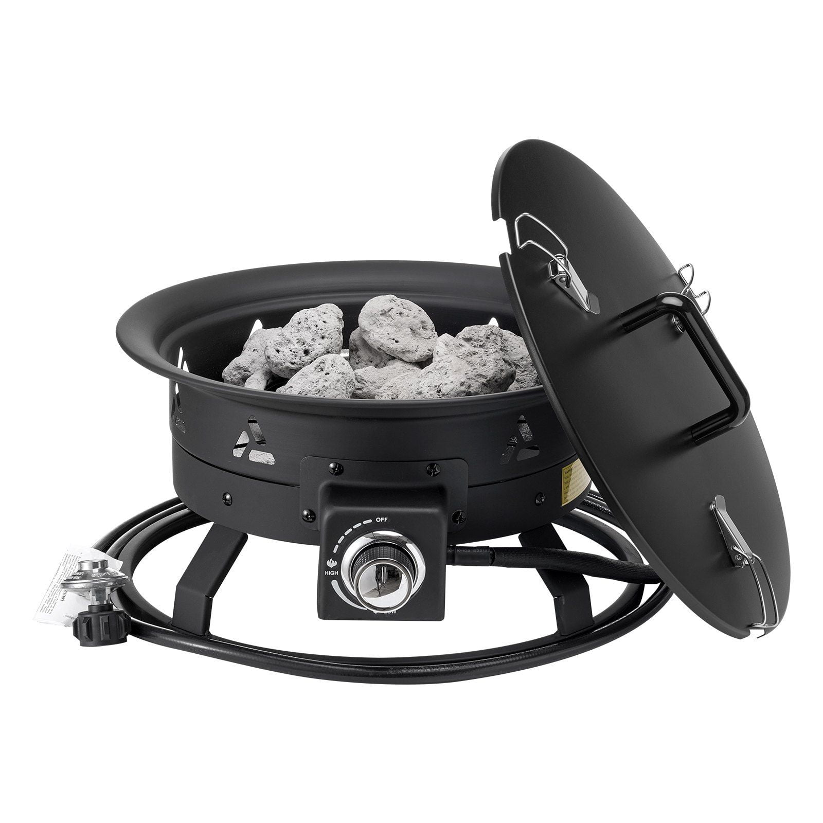 Portable Black Gas Fire Pit with Adjustable Flame Control