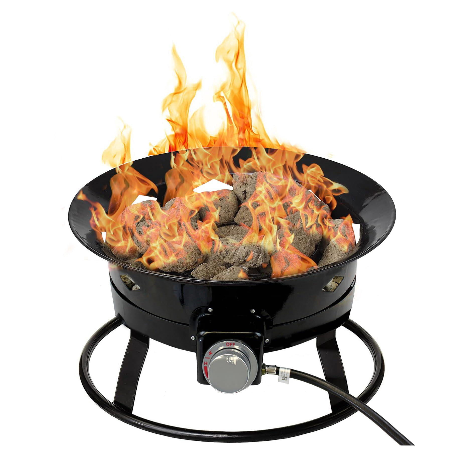 Propane Fire Pit  19-inch Portable Firebowl 58k Btu With Self Igniter Cover & Carry Straps For Rv Camping Outdoor Living