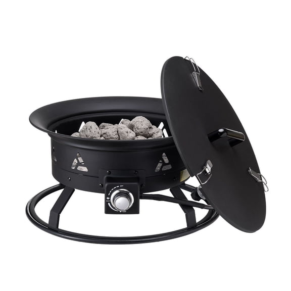 Propane Fire Pit 24 Inch, Portable Outdoor Gas Fire Pit with Cover & Lava Rocks, 58000 BTU Adjustable Flame, Camping Firepit for Heating & Gathering