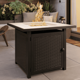 Gray Wicker Outdoor Gas Fire Pit Table with Ice Bucket Gray Wicker Outdoor Gas Fire Pit Table with Ice Bucket