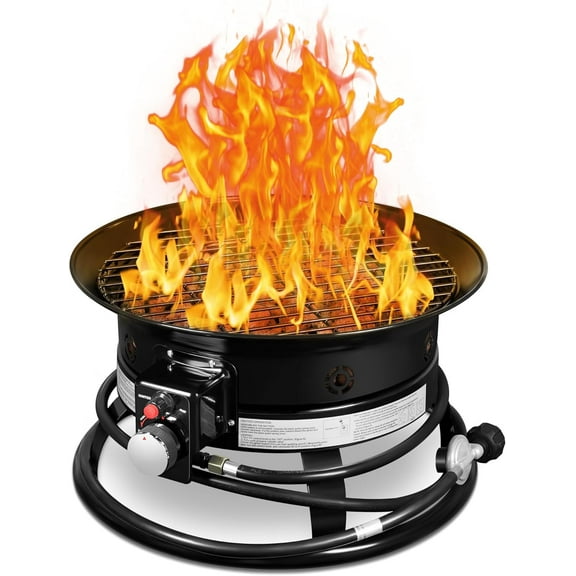 Propane Fire Pit Smokeless 58000 BTU, 19-Inch Outdoor Portable Fire Table with Auto-Ignition for Patio Camping Deck Backyard, Includes Lid & Carry Kit