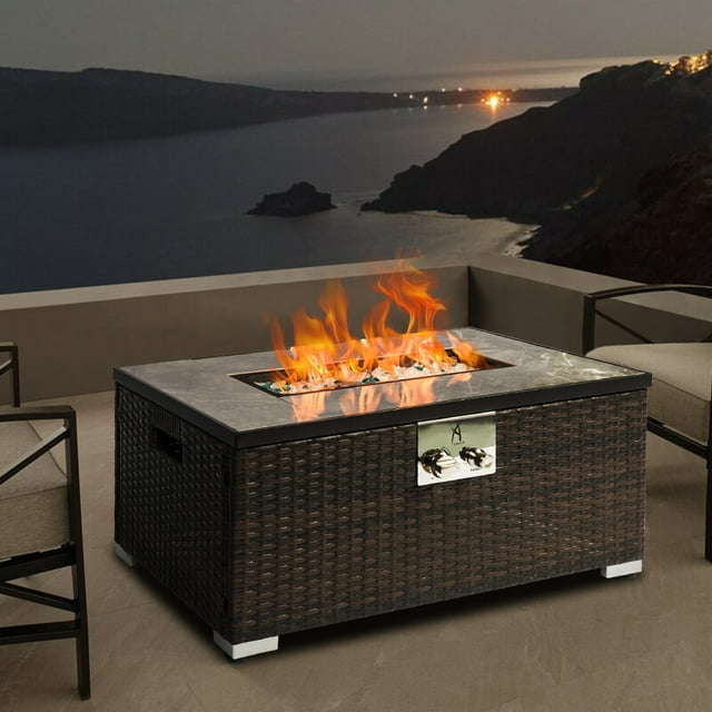 Propane Tabletop Fire Pit, 32in Gas Fire Pit Rectangle with Mixing