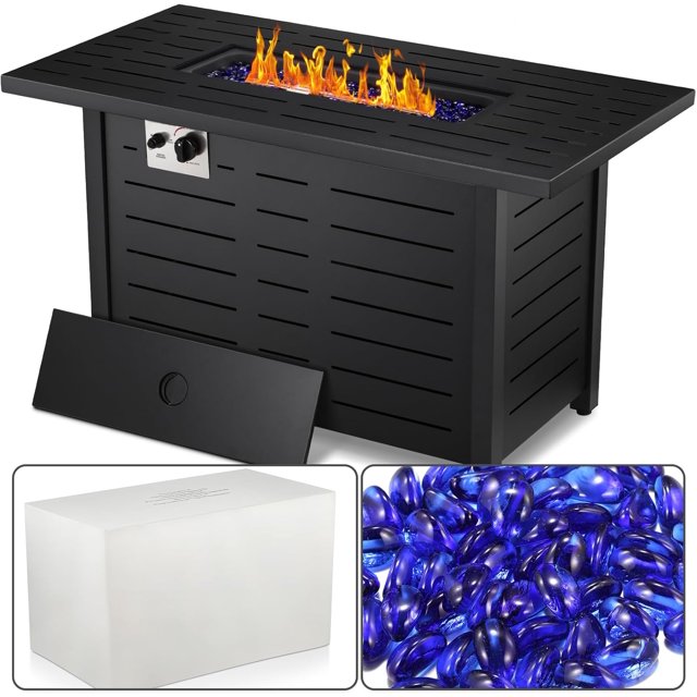 Propane Fire Pit Table, 42" Outdoors Gas Fire Pit Table,with Lid
