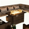 thumbnail image 1 of Propane Fire Pit Table 44", 50000 BTU Rectangular Fire Pit with Tile Tabletop and Wicker Base for Outside Patio Deck Garden, Add Warmth to Gatherings and Parties, Brown, 1 of 11