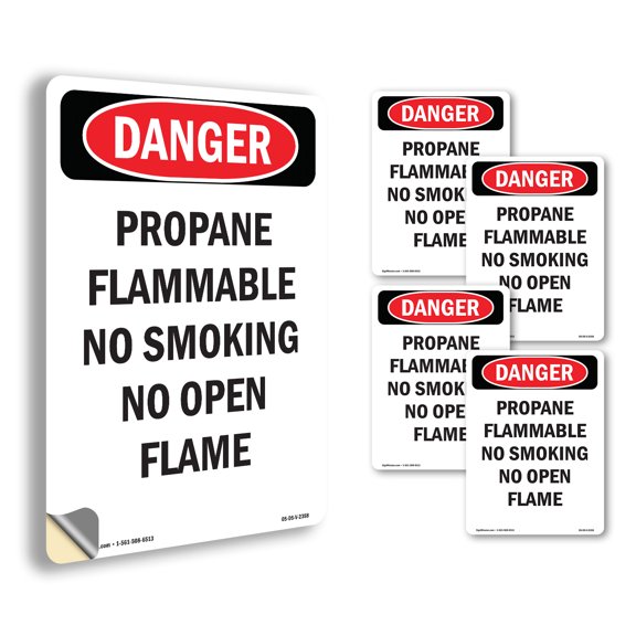 Propane Flammable No Smoking No OSHA Danger Vinyl Decal Label 14 Inch x 10 Inch - 5 Pack