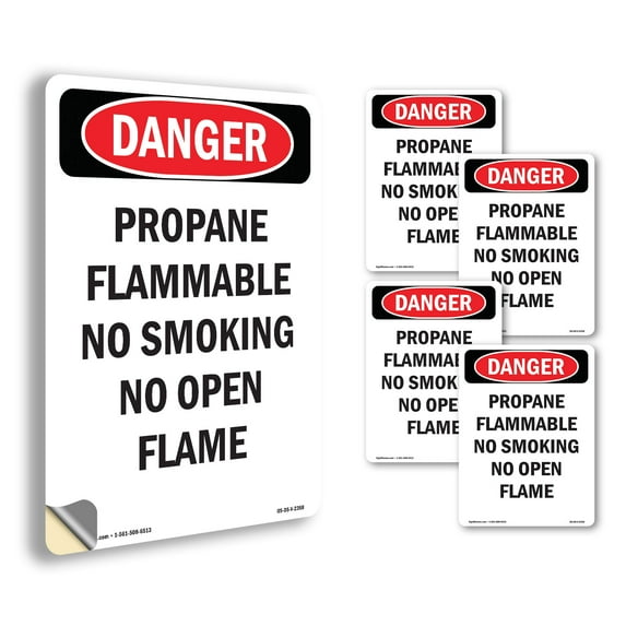 Propane Flammable No Smoking No OSHA Danger Vinyl Decal Label 5 Inch x 3.5 Inch - 5 Pack