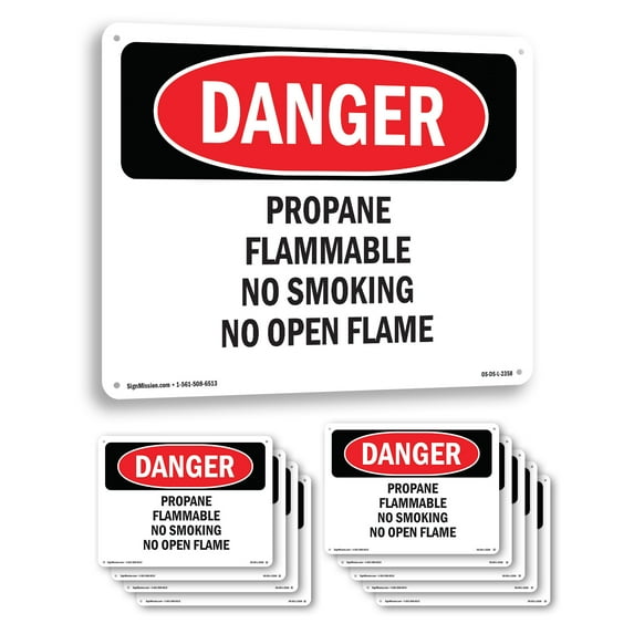 Propane Flammable No Smoking No Open Flame OSHA Danger Aluminum Sign 24 Inch x 18 Inch - 10 Pack
