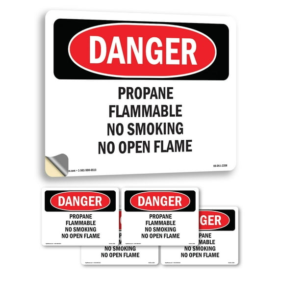 Propane Flammable No Smoking No Open Flame OSHA Danger Vinyl Decal Label 7 Inch x 5 Inch - 5 Pack