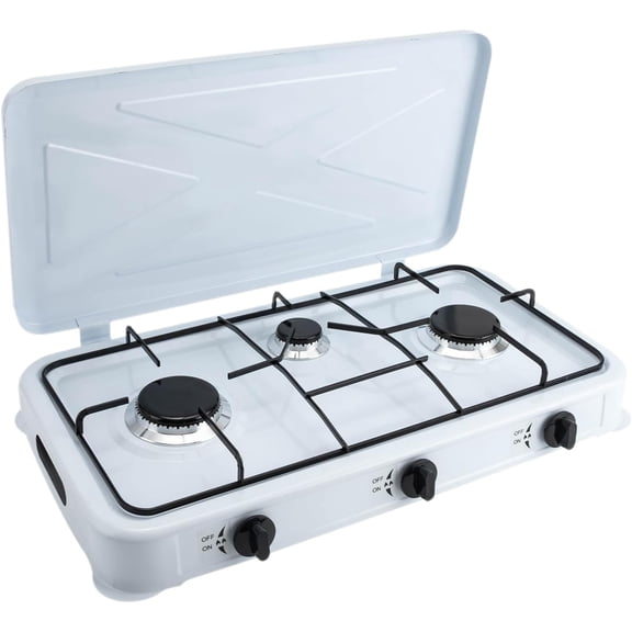 Propane Gas Cooktop with Wind Blocker,3 Burner Gas Stove Propane gas Stove Portable Camping Stove Auto Ignition Camping Three Burner LPG for RV, Apartment, Outdoor Cooking