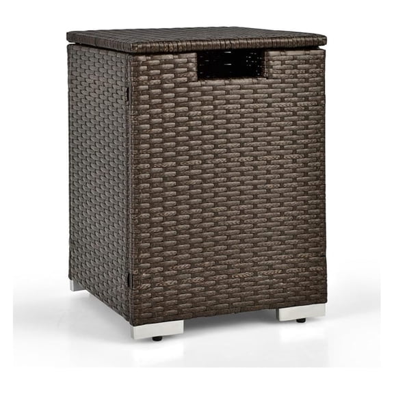 Propane Gas Cover Table, 2-in-1 Rattan Hideaway Propane Gas Table, Storage Side Table for 20 lbs Propane , Outdoor Patio Gas End Table for Propane Stoves,Mix Brown