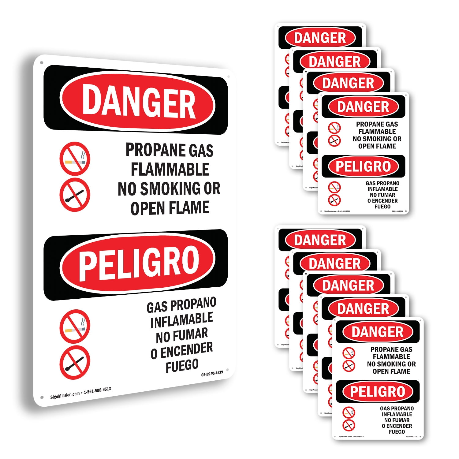 Propane Gas Flammable No Smoking OSHA Danger Aluminum Sign 18 Inch x 12 ...