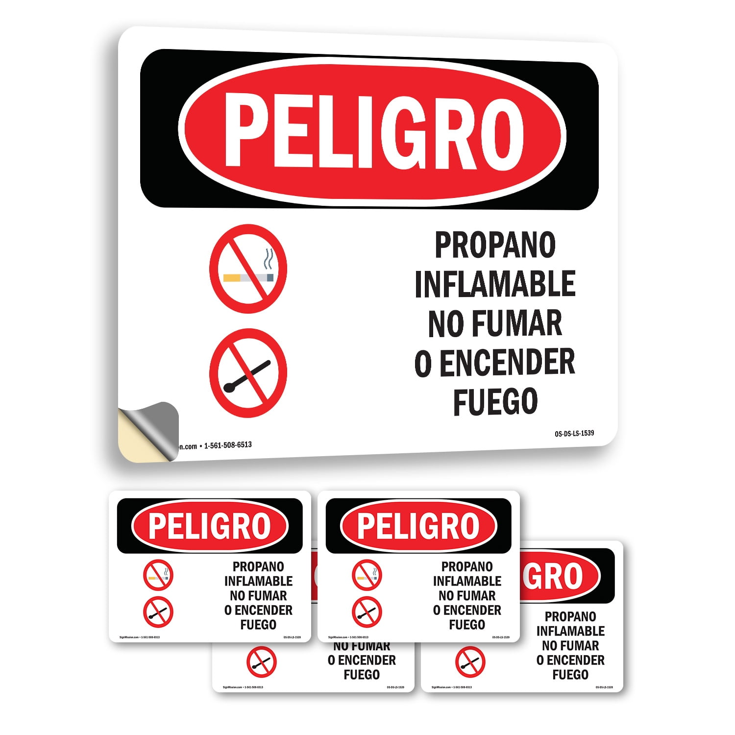Propane Gas Flammable No Smoking Spanish OSHA Danger Vinyl Decal Label ...